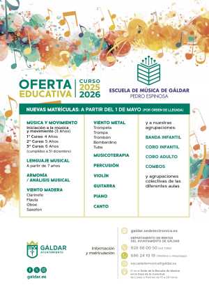 La Escuela Municipal de Música &#039;Pedro Espinosa&#039; de Gáldar abre el plazo de inscripción de nuevos alumnos para el curso 2025/2026