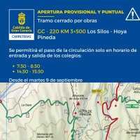 Habilitado el paso temporal en la GC-220 a partir del martes por el inicio del curso escolar
