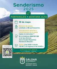 Deportes continúa con el programa de senderos con una ruta el sábado 10 de mayo de Fontanales a Montaña Alta